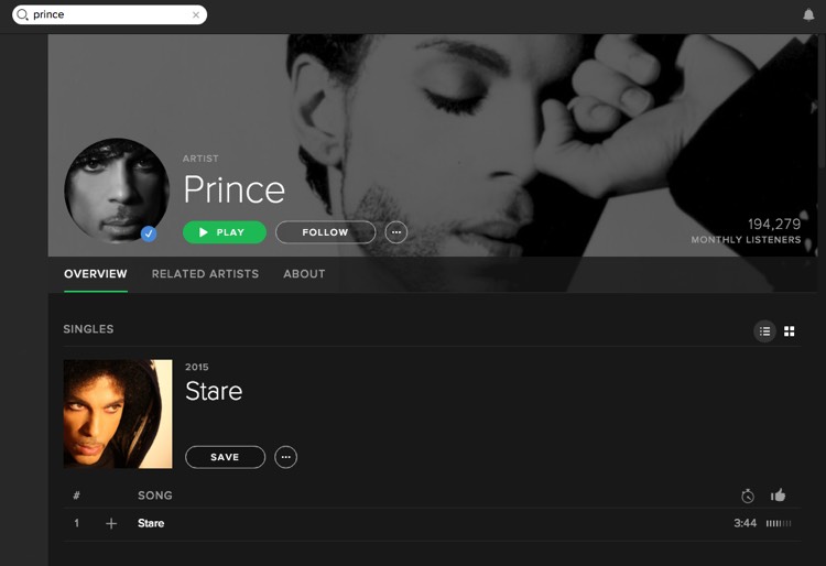 Prince: Not Available On Spotify