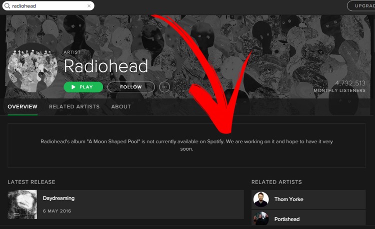 Radiohead Give In to Spotify Battle