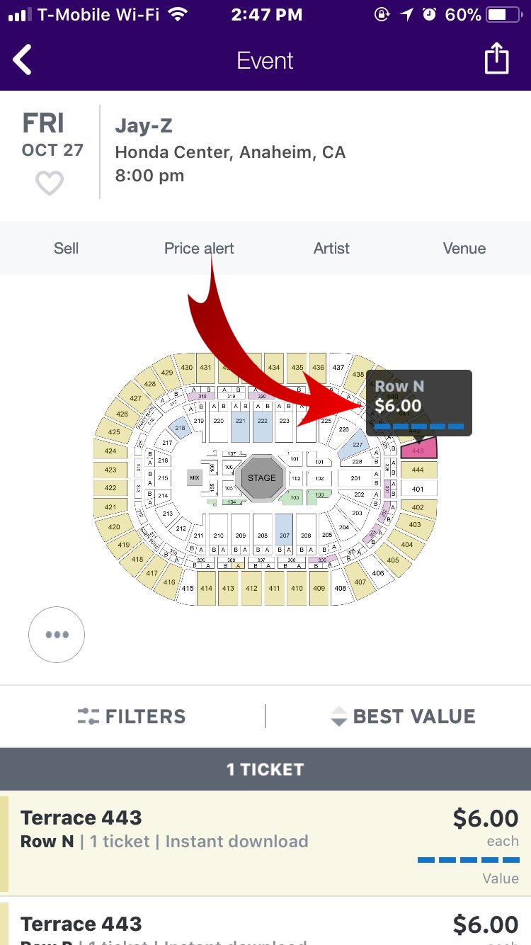 $6 seat to Jay-Z's 4:44 date in Anaheim (posted by @Atiba_Collosal)