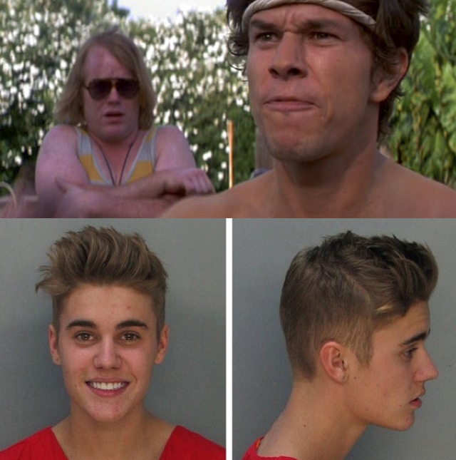Combination photo of booking photos of Canadian teen pop singer Bieber in Miami Beach