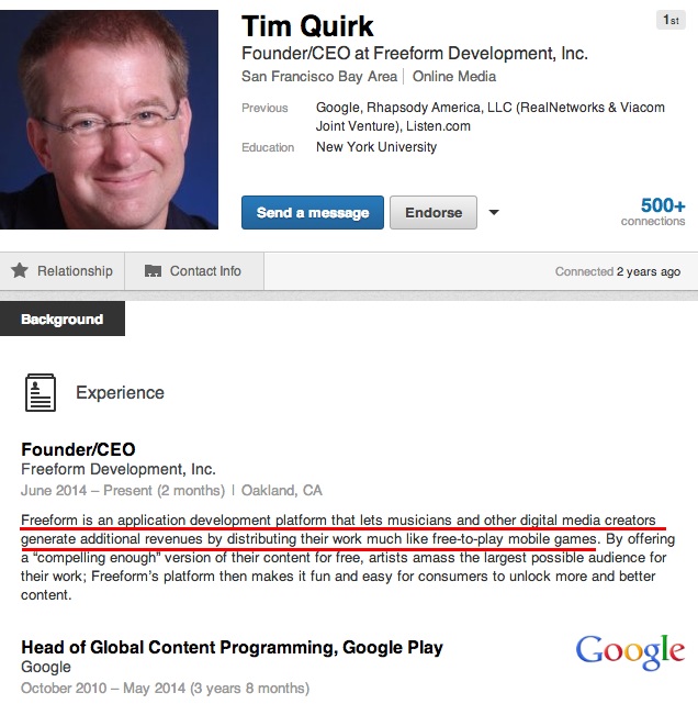 Tim Quirk Tries a New Post-Google GIg