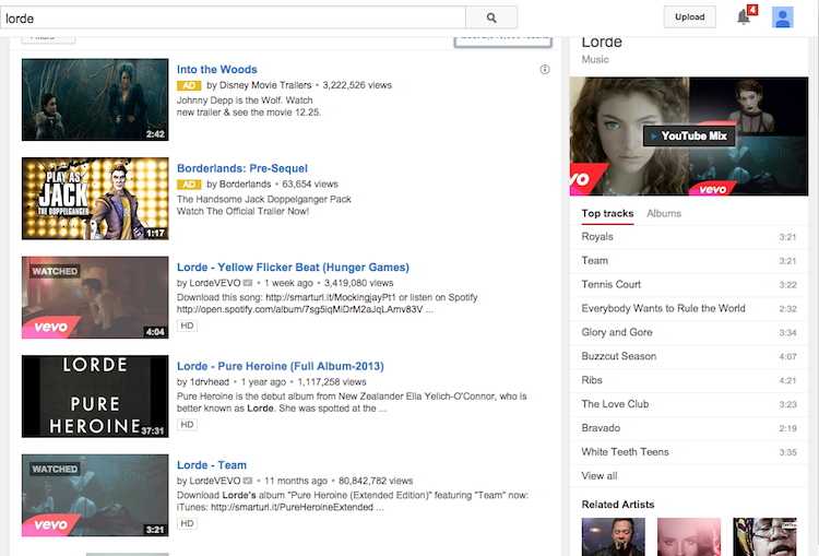 youtube music search lorde