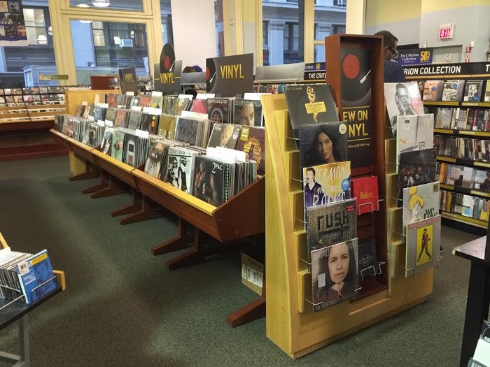 "Vinyl records at a Barnes & Noble in New York. Other 'non-traditional' stores have been selling vinyl records for years, including Urban Outfitters.