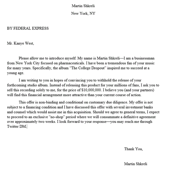 Shkreli Offer