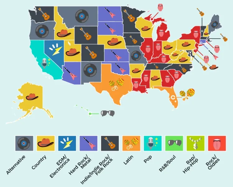 Most Popular Music Genre by US State