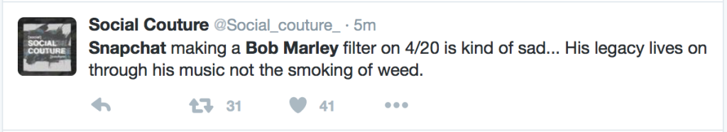 Bob Marley Disrespected With 420 Snapchat Filter