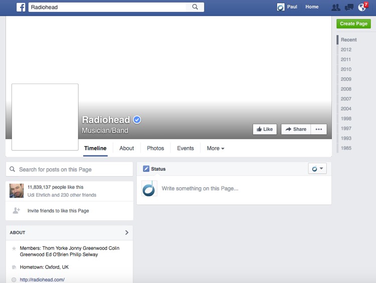 Radiohead Facebook