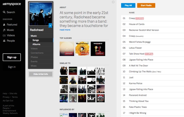 Radiohead MySpace
