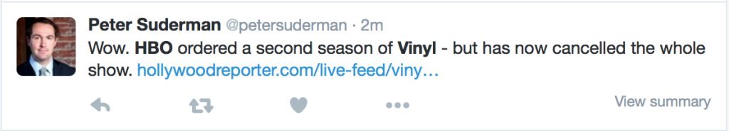 HBO Vinyl Scrapped, No More Season 2