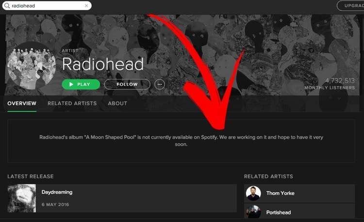 Radiohead Give In to Spotify Battle