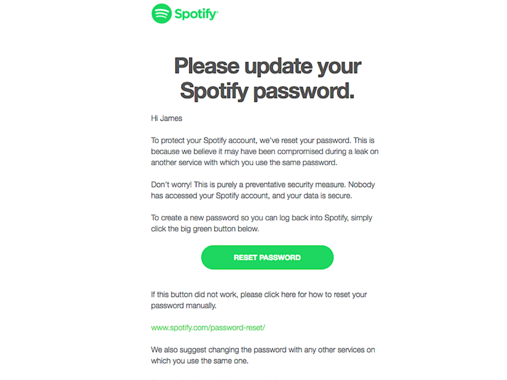 Business Insider posts image of what the Spotify e-mail looks like