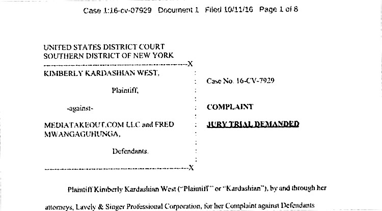 Kim Kardashian legal filing