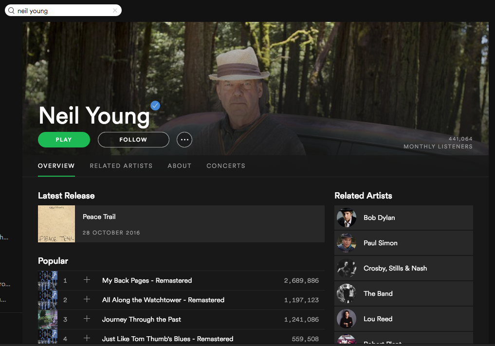 Neil Young on Spotify