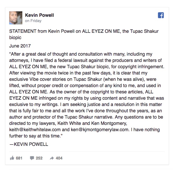 Kevin Powell post on All Eyez on Me