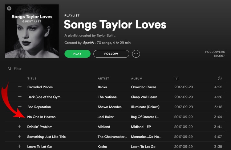 Taylor Swift's 'Songs Taylor Loves' Playlist on Spotify