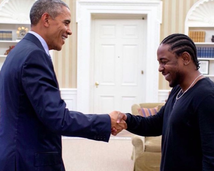 Kendrick Lamar greets then-President Barack Obama, January 11, 2016