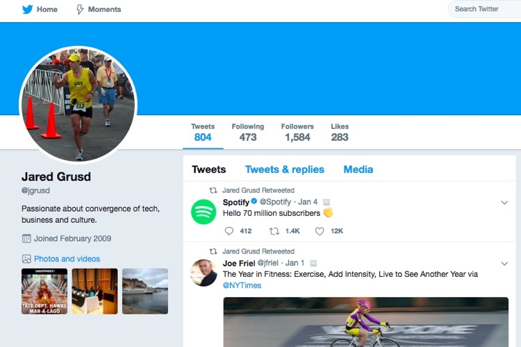 HuffPost CEO Jared Grusd congratulates Spotify on Twitter