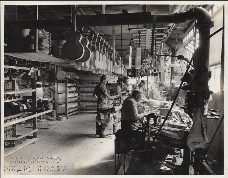 Gibson Guitar factory in Kalamazoo, MI, 1936 (Kalamazoo Public Library)