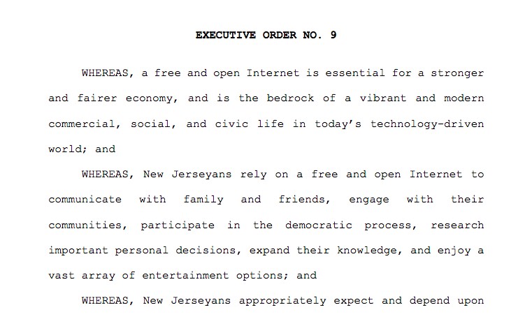 New Jersey Executive Order No. 9, official signed Feb. 6th (Tuesday)