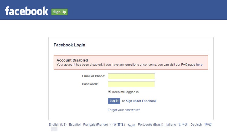 A banned Facebook account