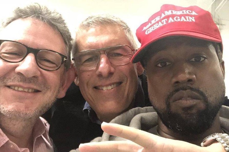 Universal Music Group chairman Lucian Grainge, YouTube Global Head of Music Lyor Cohen, and Kanye West.