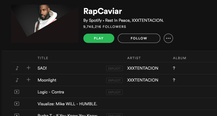 RapCaviar Spotify Playlist on June 20 2018