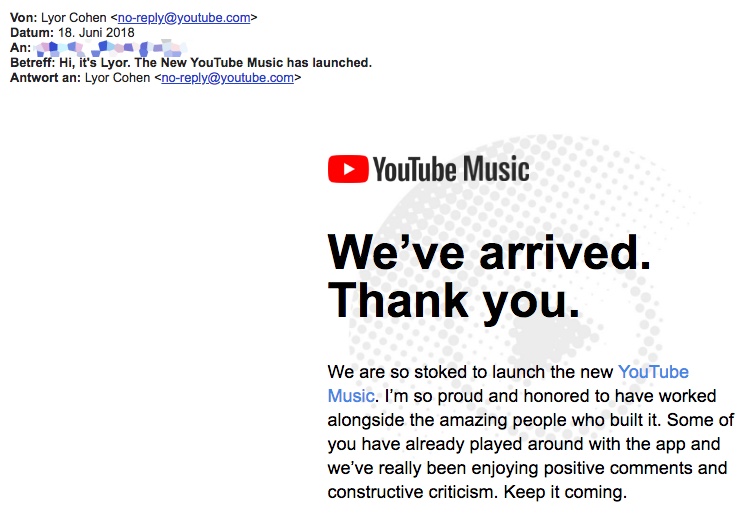 Email from YouTube Music chief Lyor Cohen