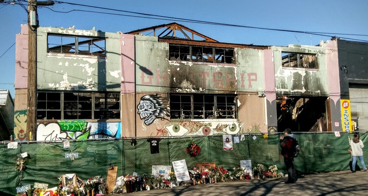 Oakland's Ghost Ship after the blaze.