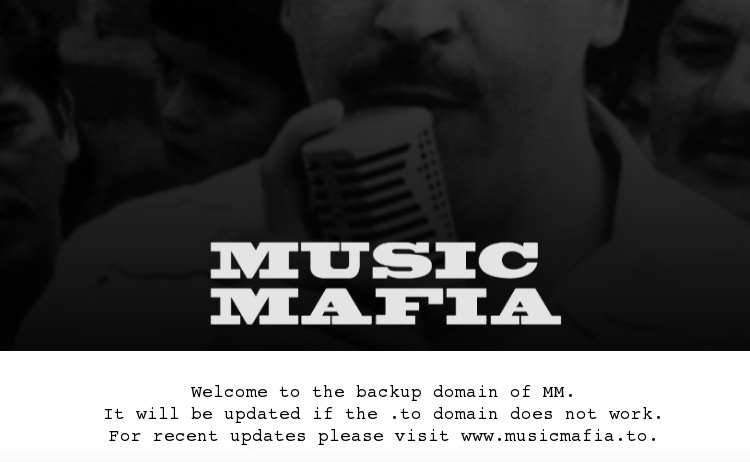 A screengrab of Music Mafia's back-up destination, musicmafia.biz (August 20th)
