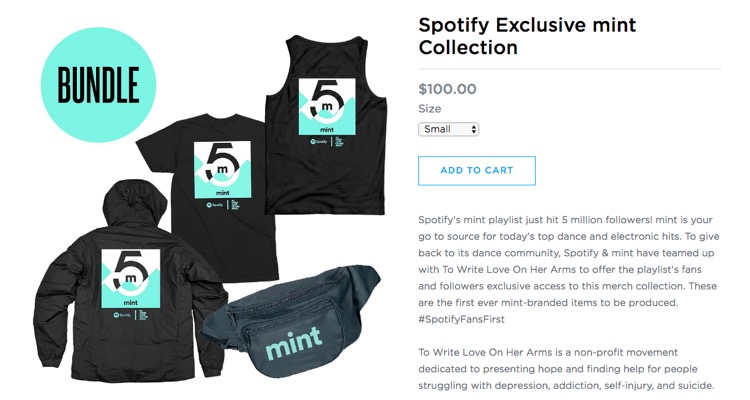 Spotify's packaged bundle of mint merchandise