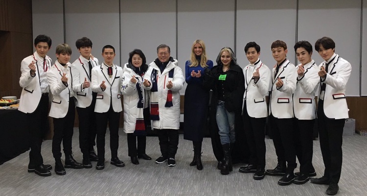 No Strangers to Politics: Members of EXO with South Korean president Moon Jae-in, Ivanka Trump and CL at the 2018 Winter Olympics