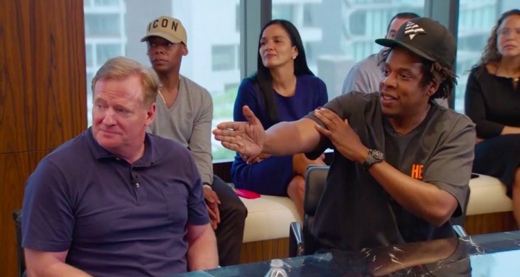 Jay-Z and members of Roc Nation in a meeting with NFL Commissioner Roger Goodell, 2019