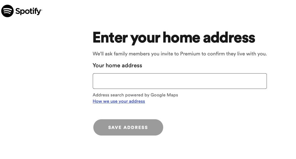 spotify family plan address