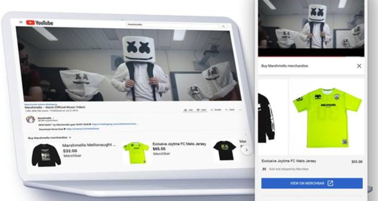 YouTube integration of Marshmello merch