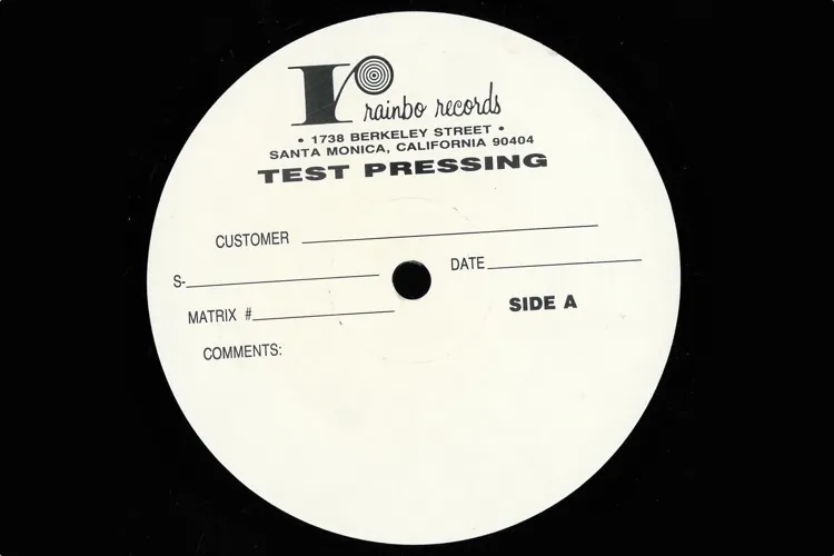 An old test-pressing label from LA-based Rainbo Records