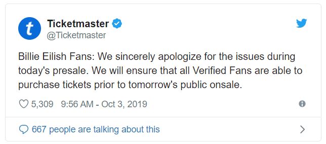 Ticketmaster Apologizes To Billie Eilish Fans After Its Presale