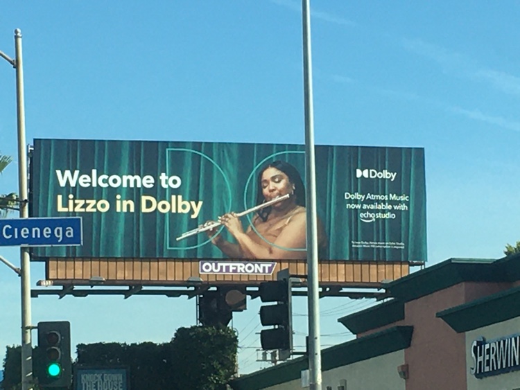 Lizzo adorns a Dolby Laboratories and Amazon billboard in Los Angeles (photo: Digital Music News, CC0)