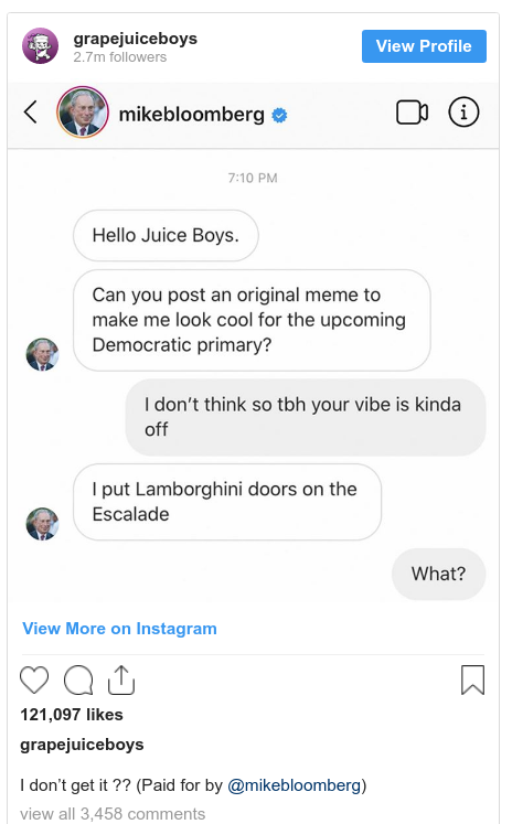 Michael Bloomberg Instagram Meme