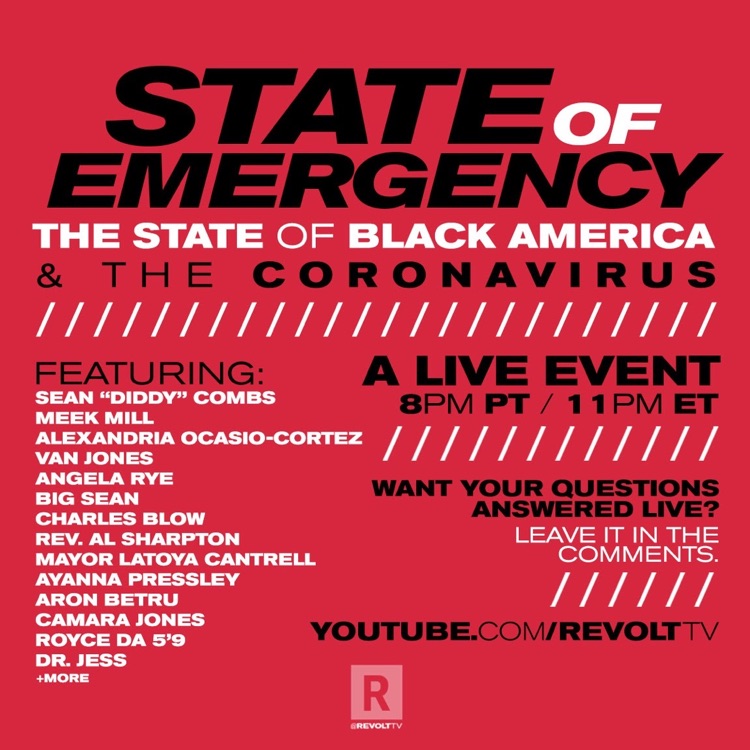 'The State Of Black America & The Coronavirus' hosted by Diddy.