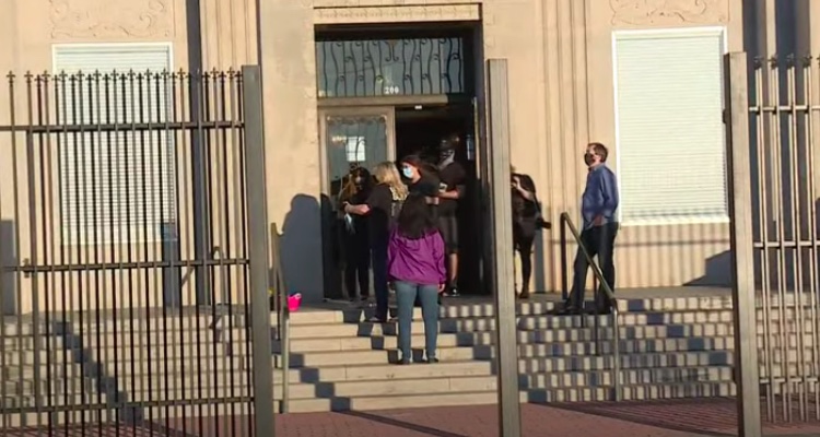 America's First Socially-DIstanced Concert: Guests receive temperature checks outside TempleLive in Fort Smith, Arkansas.