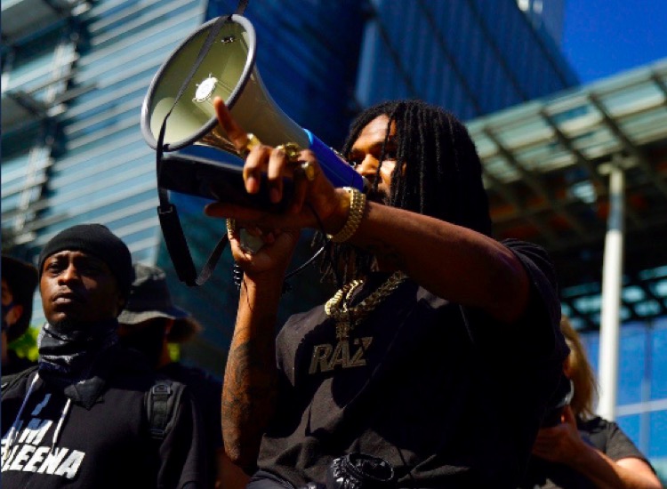 CHAZ leader Raz Simone leads a BLM rally