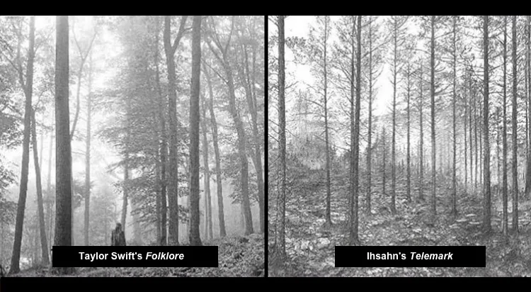 Side-by-side comparison of Taylor Swift's Folklore and Ihsahn's Telemark album covers.