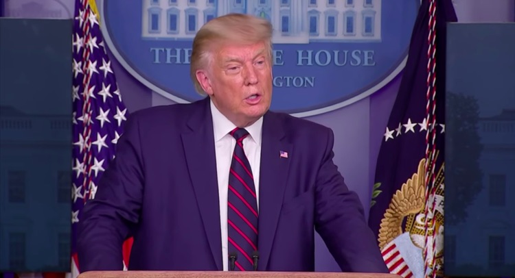 President Donald Trump discusses the $300 billion tranche with reporters from the White House (photo: Digital Music News)