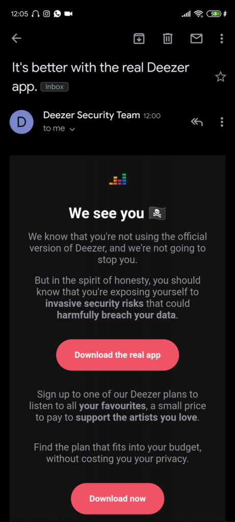 Deezer pirate email app 