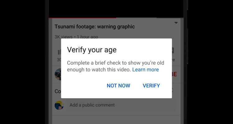 YouTube's current age gate verification.