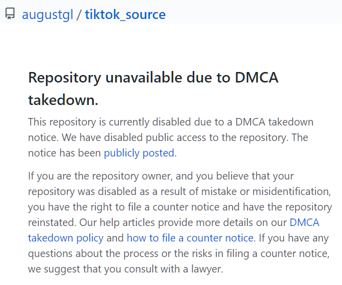 TikTok source code leak DMCA