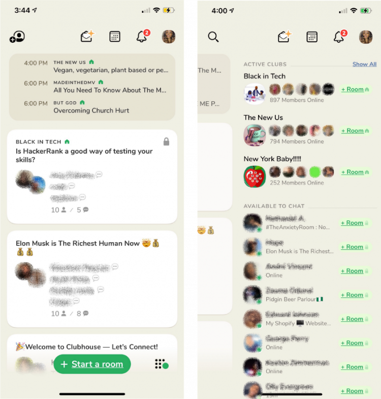 what the Clubhouse app looks like