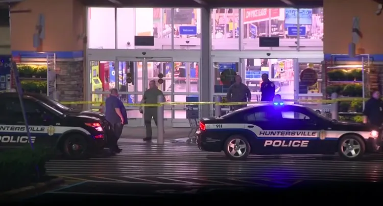 The scene immediately after the Walmart shooting in Huntersville, NC in 2018; DaBaby faced murder charges after the incident.