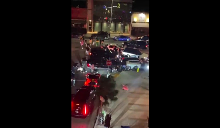 The chaotic scene in which Kodak Black was shot outside Nice Guy restaurant in West Hollywood, February 12th.