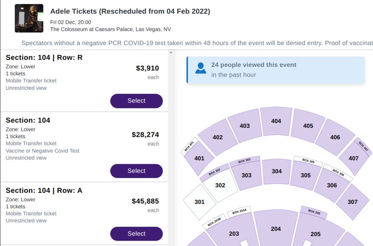 adele ticket prices